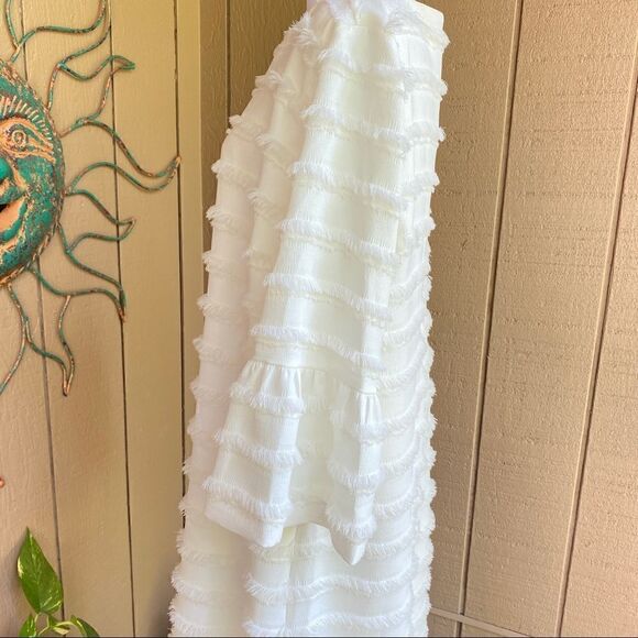 ALFANI IVORY TIERED FRINGE BELL SLEEVE SHIFT DRESS 14 NEW - Picture 9 of 15